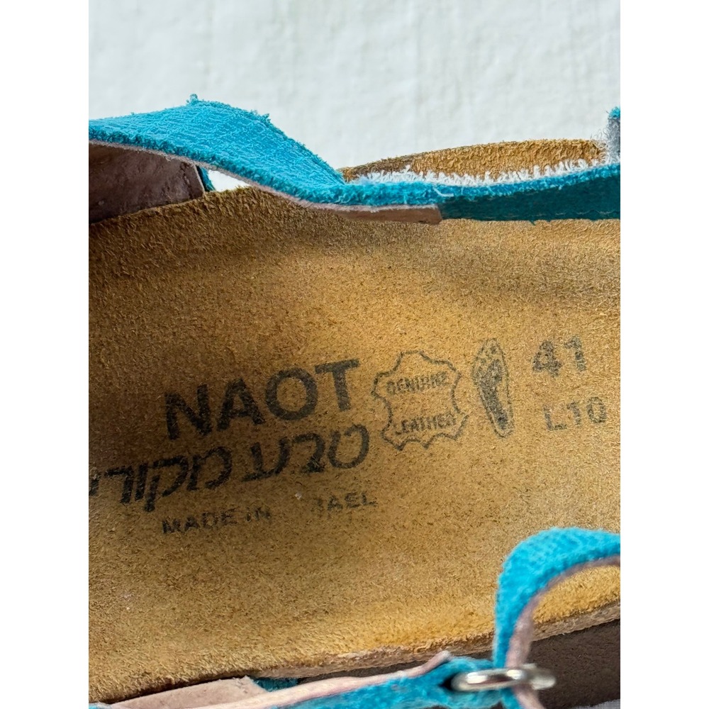 Naot Turquoise Leather Rhinestone Slingback Sandals Blue Cork Footbed‎ 41 L10 - Picture 8 of 8